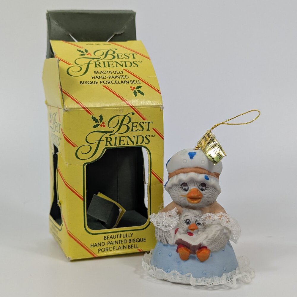 Vintage Jasco Caring Critters Porcelain Bell Christmas Ornaments Mother Goose